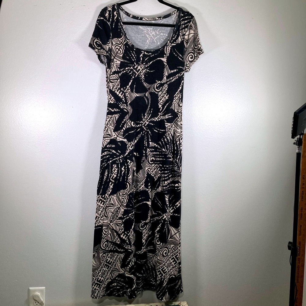 Soft Surroundings Black Cream Tribal Palm Leaf Maxi Dress 2EK16 Small